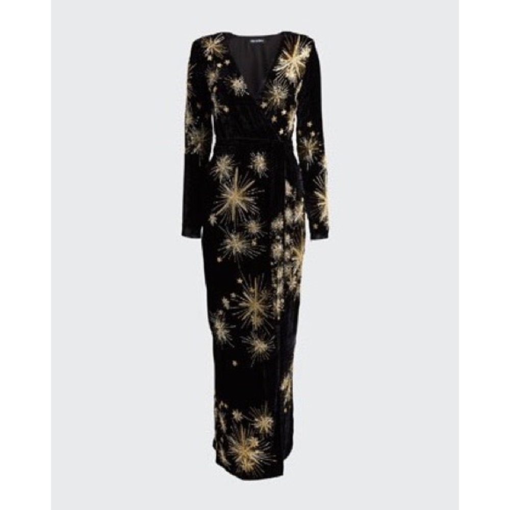 Retrofête Rita Embellished Velvet Long Sleeve Maxi Dress